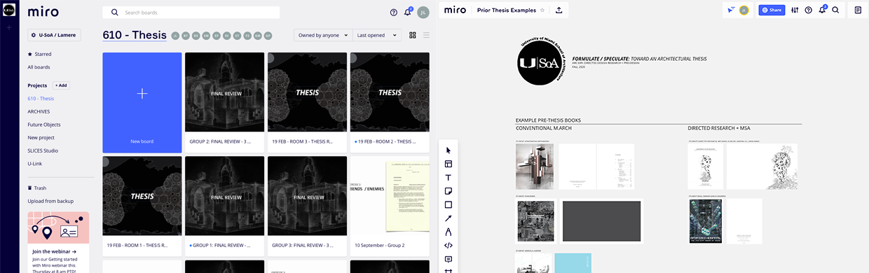 Screenshot of Pre-Thesis Work in Miro